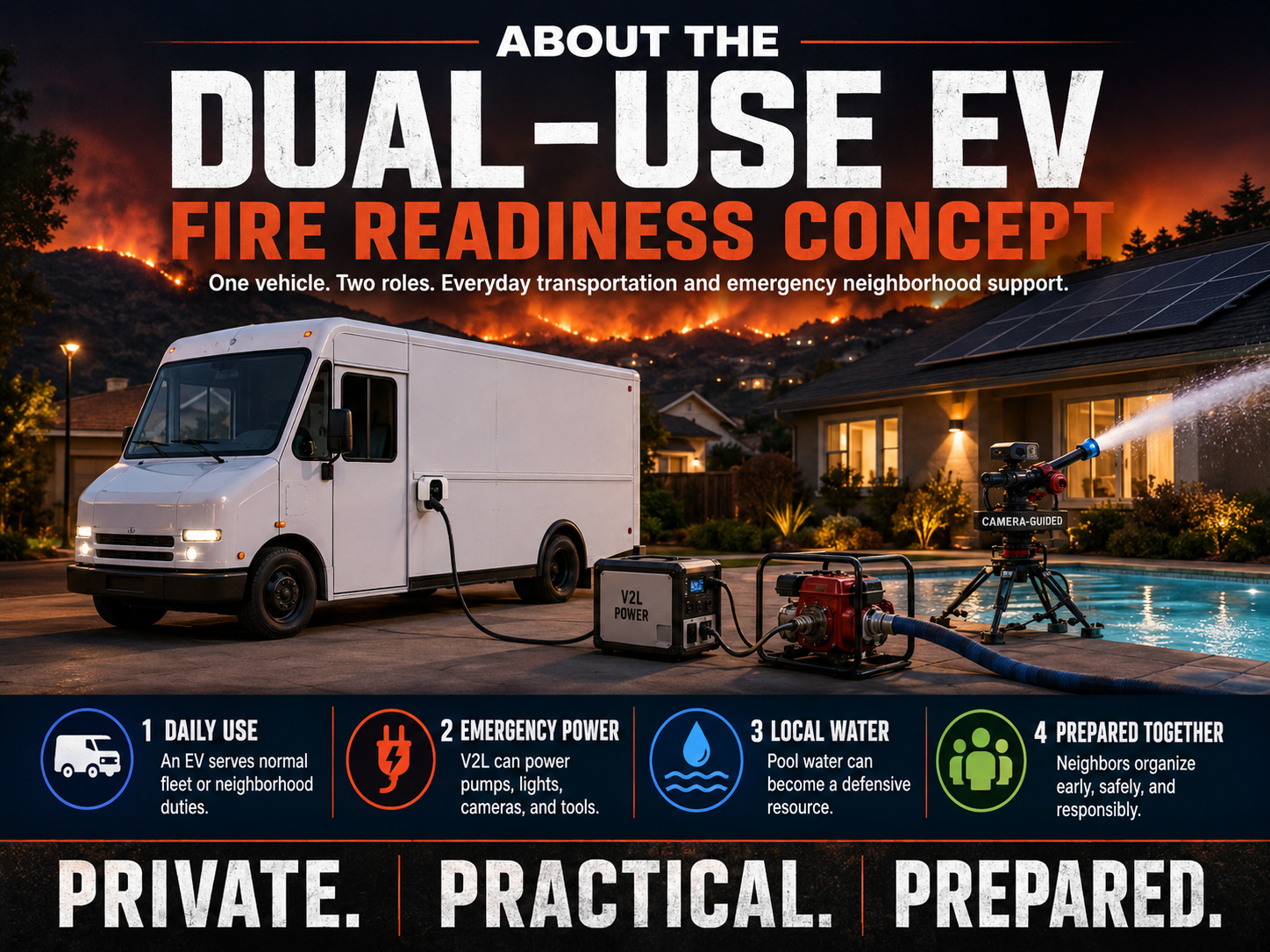 Dual-use EV fire readiness concept with emergency planning discussion