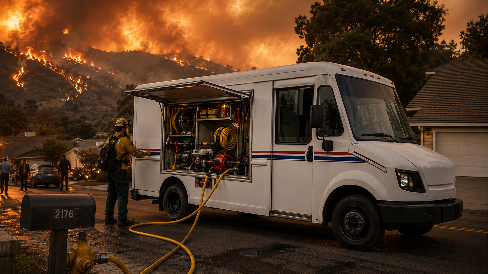 Dual-use electric mail truck as a neighborhood fire-readiness resource