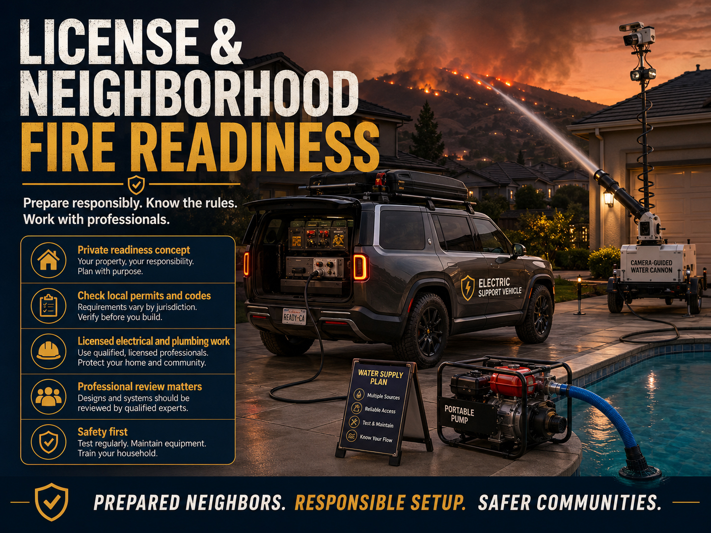 License and neighborhood fire readiness concept image for SolarFireTruck.com