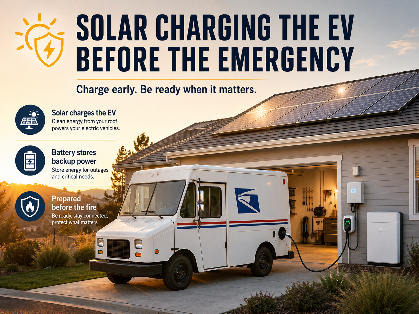 Solar charging an EV before an emergency readiness event